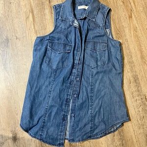 Faded Glory Denim Sleeveless Button-Down Shirt